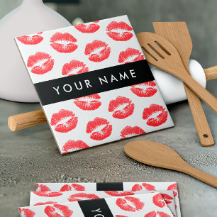Red Lips, Kiss, Lipstick, Your Name, Personalise Ceramic Tile