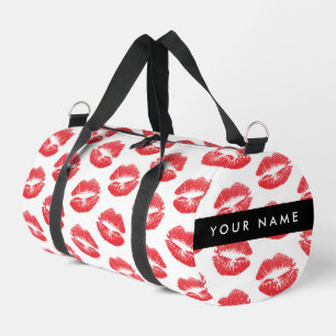 Red Lips, Kiss, Lipstick, Your Name, Personalise Duffle Bag