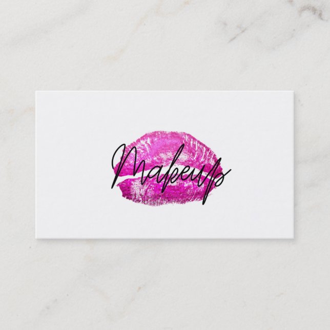 Red Lips Kiss Makeup Beauty Glam Chic White Business Card (Front)