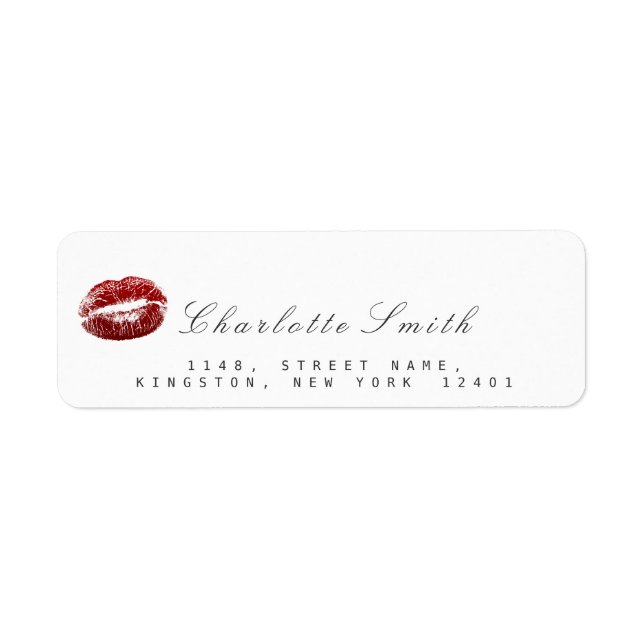Red Lips Kiss Makeup White  RSVP Return Address Label (Front)