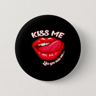 Red Lips Kiss Me Cherry Lips Valentines Day Statem 6 Cm Round Badge