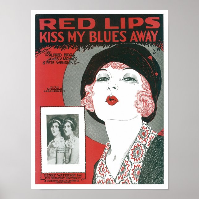 Red Lips Kiss My Blues Away Songbook Cover Poster (Front)