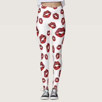 Red Lips Kiss Pattern Leggings