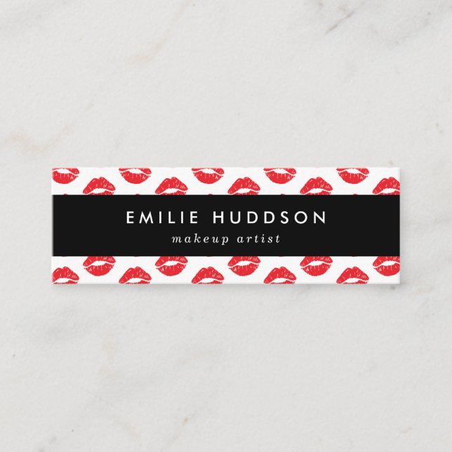 Red Lips, Kiss, Pattern Of Lips, Makeup Artist Mini Business Card (Front)
