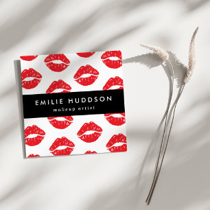 Red Lips, Kiss, Pattern Of Lips, Makeup Artist Square Business Card
