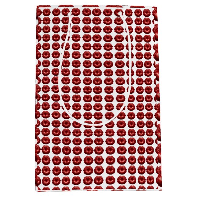 Red Lips Kiss Print Medium Gift Bag (Front)