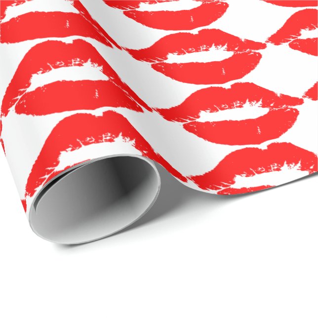 RED LIPS KISS  ROMANTIC WRAPPING PAPER (Roll Corner)