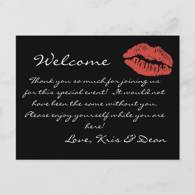 Red Lips Kiss Welcome Bag Note Postcard (Front)