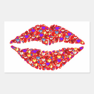 Red Lips Kiss with Sparkling Gems Hearts Rectangul Rectangular Sticker