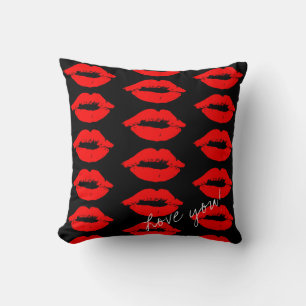 Red Lips Kisses Love You Throw Pillow Cushion