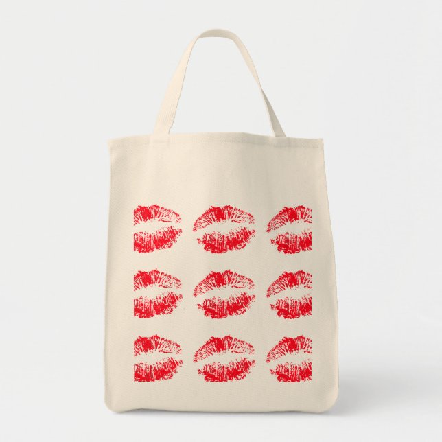 Red Lips Kissing Tote Bag (Front)