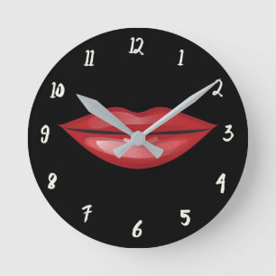 Red Lips Lipstick Kiss Glamour Glam Round Clock