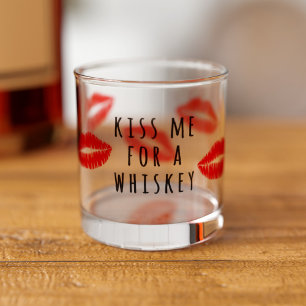 Red Lips Lipstick Kiss Me for A Whiskey Glass