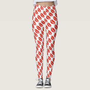Red Lips Lipstick Kiss Print Valentine's Day Love Leggings