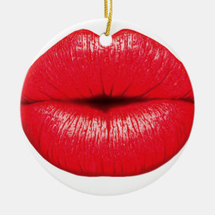 Red Lips lipstick pop art kiss Ceramic Ornament