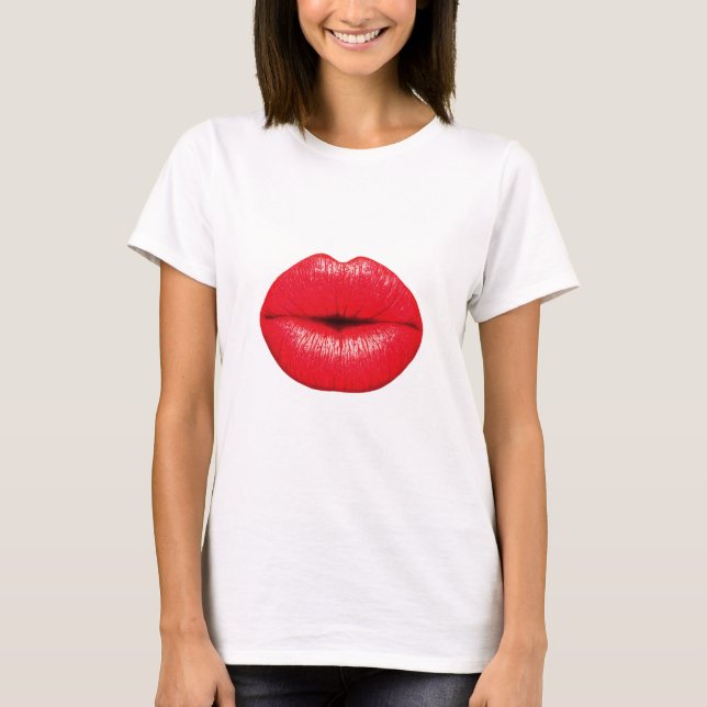 Red Lips lipstick pop art kiss T-Shirt (Front)