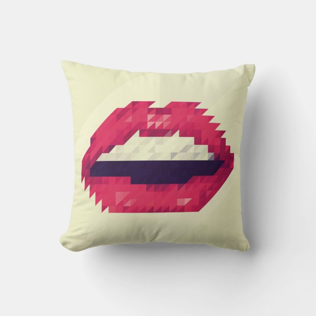 Red lips made of small triangles, pixelshipster,pi cushion (Front)