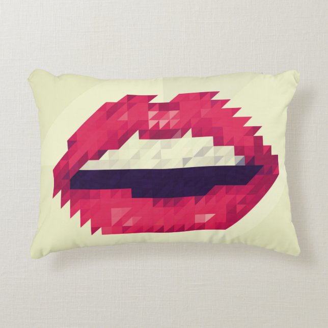 Red lips made of small triangles, pixelshipster,pi decorative cushion (Front)