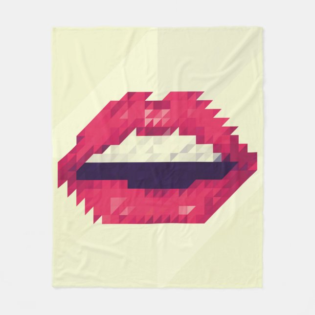 Red lips made of small triangles, pixelshipster,pi fleece blanket (Front)