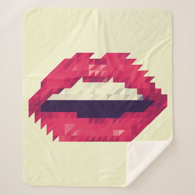 Red lips made of small triangles, pixelshipster,pi sherpa blanket (Front)