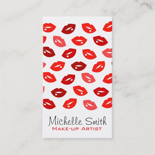 Red lips Make-up artist business card (Front)