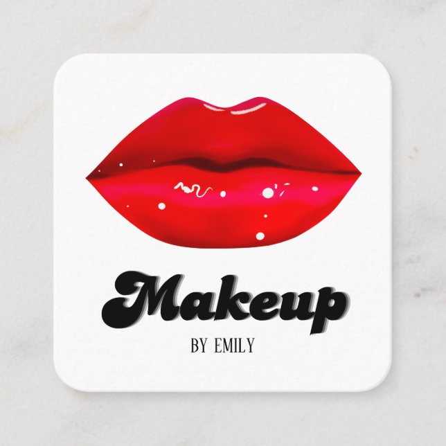 Red Lips Make up Artist Square Business Card (Front)