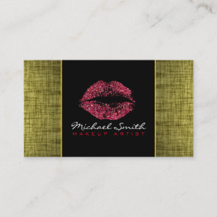 Red Lips Makeup Artis Modern Wood #8 Business Card