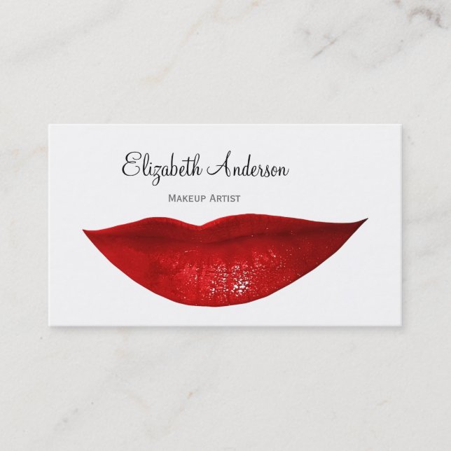 Red Lips Makeup Artist Business Card (Front)