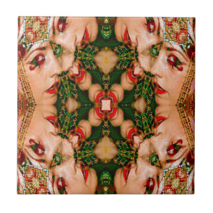 Red Lips Mandala Ceramic Tile