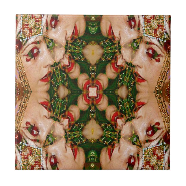 Red Lips Mandala Ceramic Tile (Front)