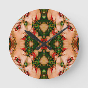 Red Lips Mandala Round Clock