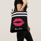 Red Lips Modern Stripes Custom Name