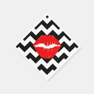 Red Lips on Black and White Zigzag Napkin