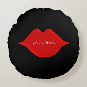 red lips on black round cushion