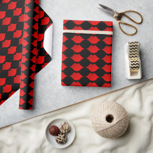 Red Lips on black Wrapping Paper
