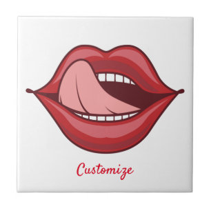 Red Lips Open Mouth Thunder_Cove Ceramic Tile