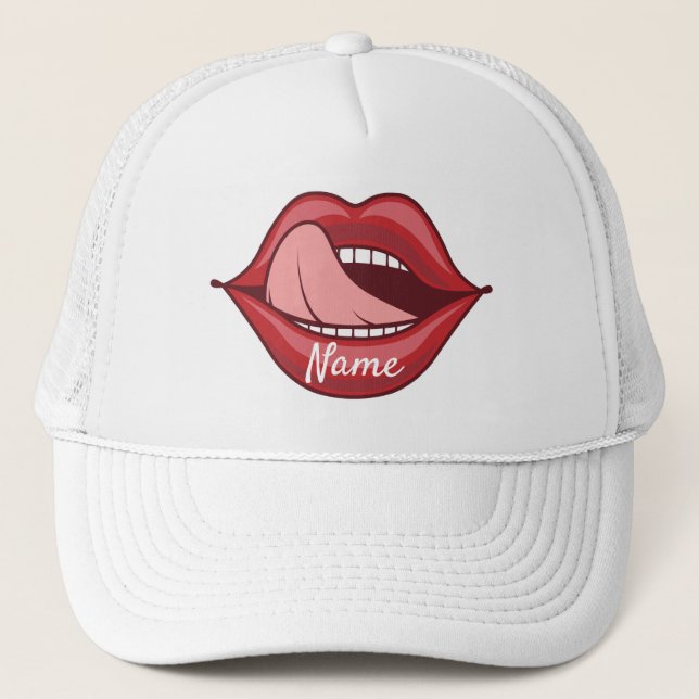 Red Lips Open Mouth Thunder_Cove Trucker Hat (Front)
