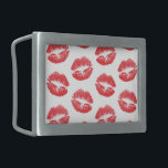 Red Lips, Pattern Of Lips, Red Lipstick, Kiss Belt Buckle<br><div class="desc">Elegant,  stylish and sophisticated pattern with red lips on white background. Modern and trendy gift,  perfect for the makeup lover in your life.</div>