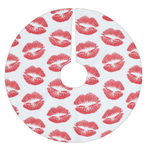 Red Lips, Pattern Of Lips, Red Lipstick, Kiss Brushed Polyester Tree Skirt