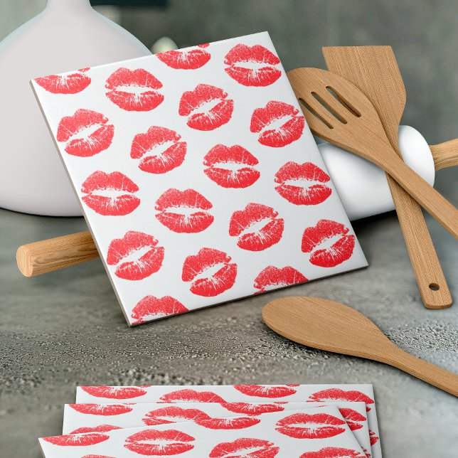Red Lips, Pattern Of Lips, Red Lipstick, Kiss Ceramic Tile (Creator Uploaded)