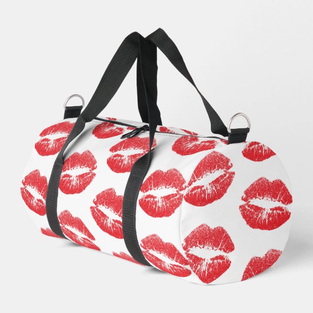 Red Lips, Pattern Of Lips, Red Lipstick, Kiss Duffle Bag (Left Corner)