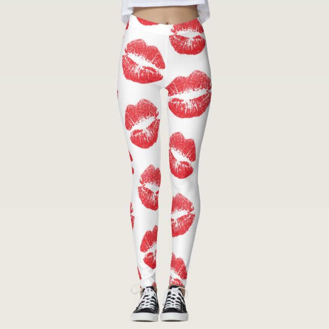 Red Lips, Pattern Of Lips, Red Lipstick, Kiss Leggings (Front)