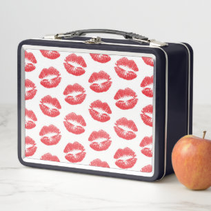 Red Lips, Pattern Of Lips, Red Lipstick, Kiss Metal Lunch Box