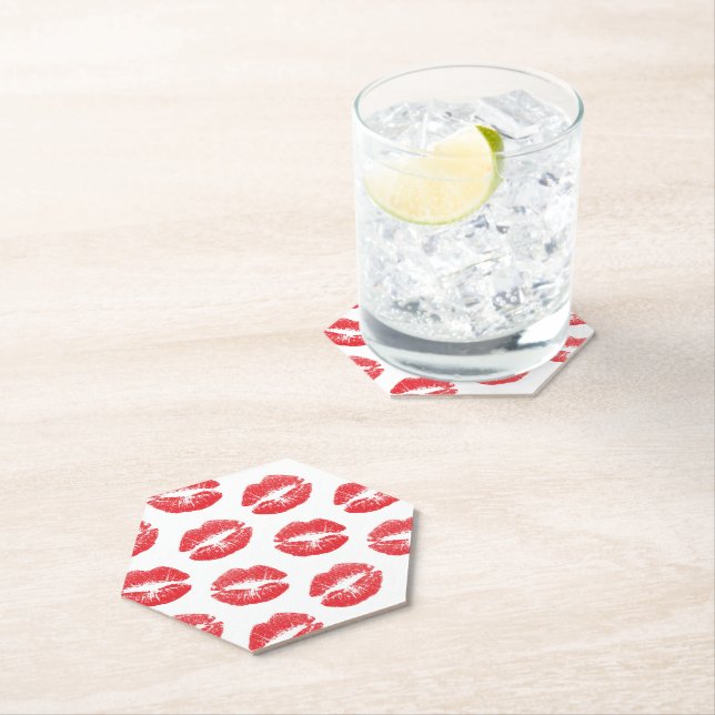 Red Lips, Pattern Of Lips, Red Lipstick, Kiss Paper Coaster (Insitu)