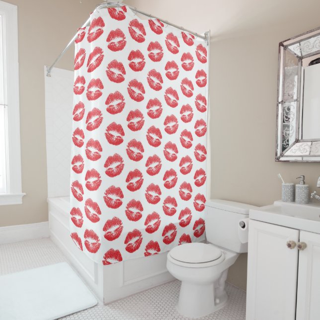 Red Lips, Pattern Of Lips, Red Lipstick, Kiss Shower Curtain (In Situ)