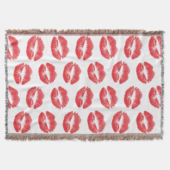 Red Lips, Pattern Of Lips, Red Lipstick, Kiss Throw Blanket (Front)