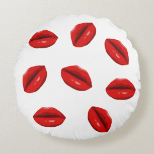 Red Lips Pattern Round Cushion