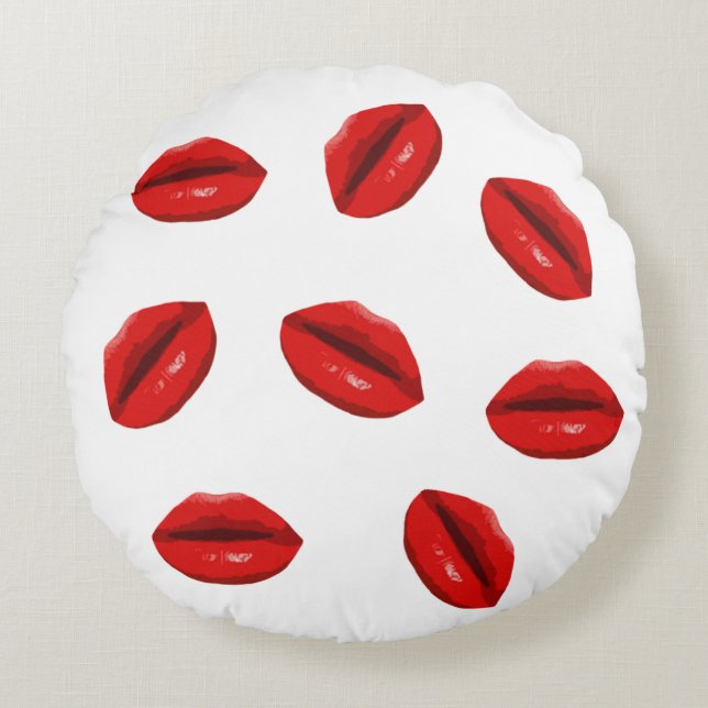 Red Lips Pattern Round Cushion (Front)