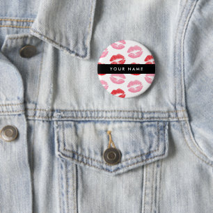 Red Lips, Pink Lips, Kiss, Your Name, Personalise 6 Cm Round Badge