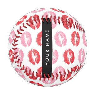 Red Lips, Pink Lips, Kiss, Your Name, Personalise Baseball